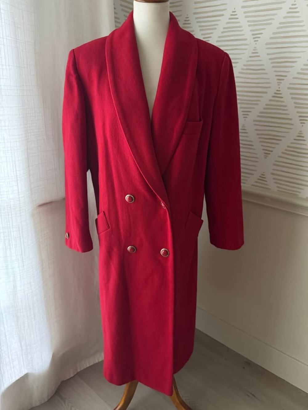 Herman Kay Women’s Size 10 Wool Blend Red Trench Coat Jacket Vintage